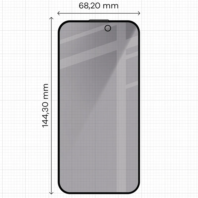 Gehärtetes Glas mit Privatschutzfilter und Applikationsrahmen für iPhone 15 / 16, Bizon Glass Aplikator Shadow, 1 Set