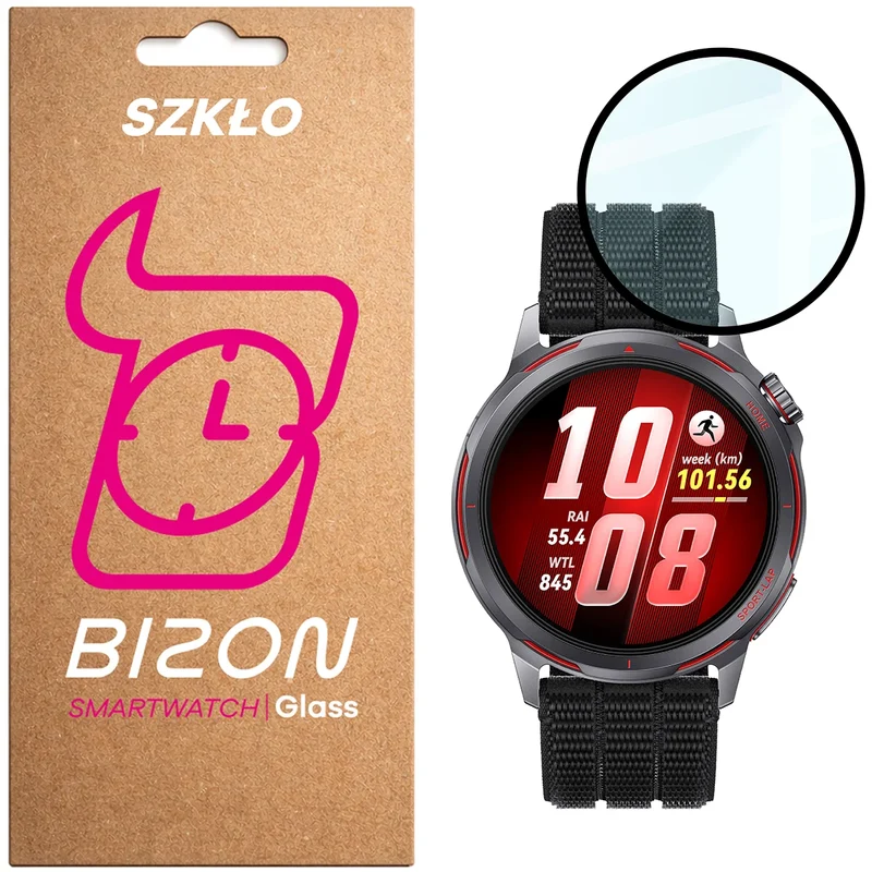 Hybrides Glas für Huawei Watch GT Runner 2, Bizon Watch Glass Edge Hybrid, Schwarz