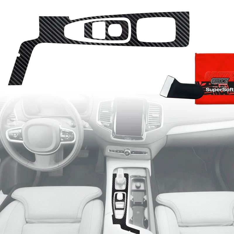 2in1 Schutzfolien Grizz Protector für Mittelkonsole - Volvo XC90 T8 Drive Mode (2015-2020) Carbon Optik Glanz