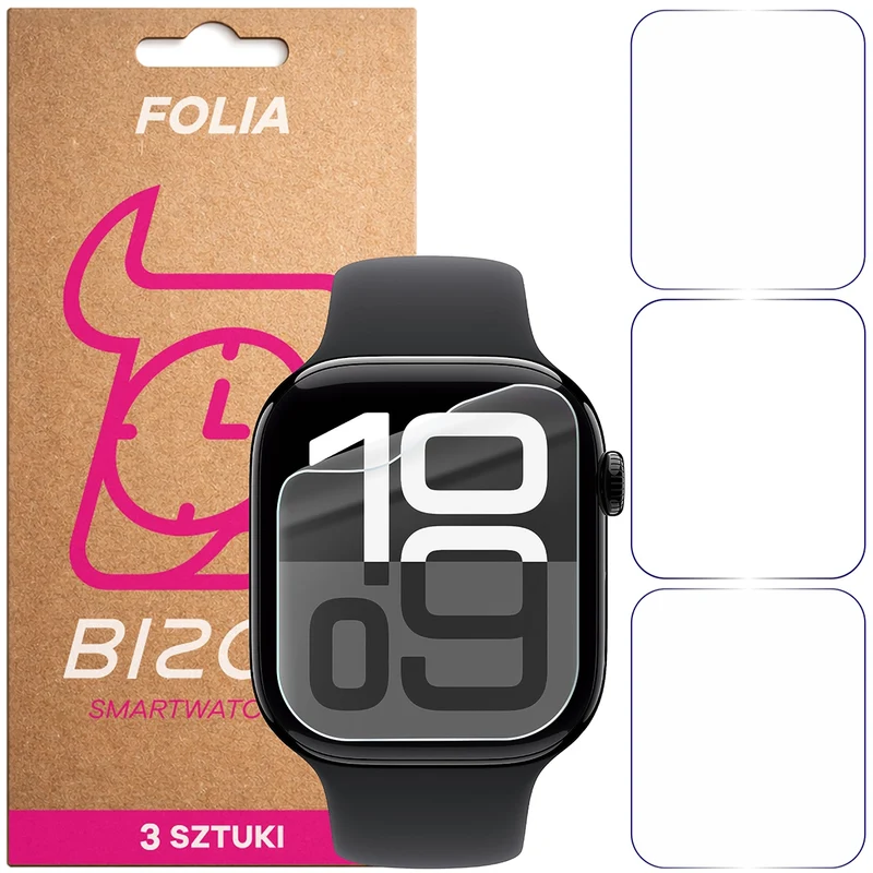 Schutzfolie für den Bildschirm für Apple Watch 11 / 10 46 mm, Bizon Watch HydroFlex, 3 Stück