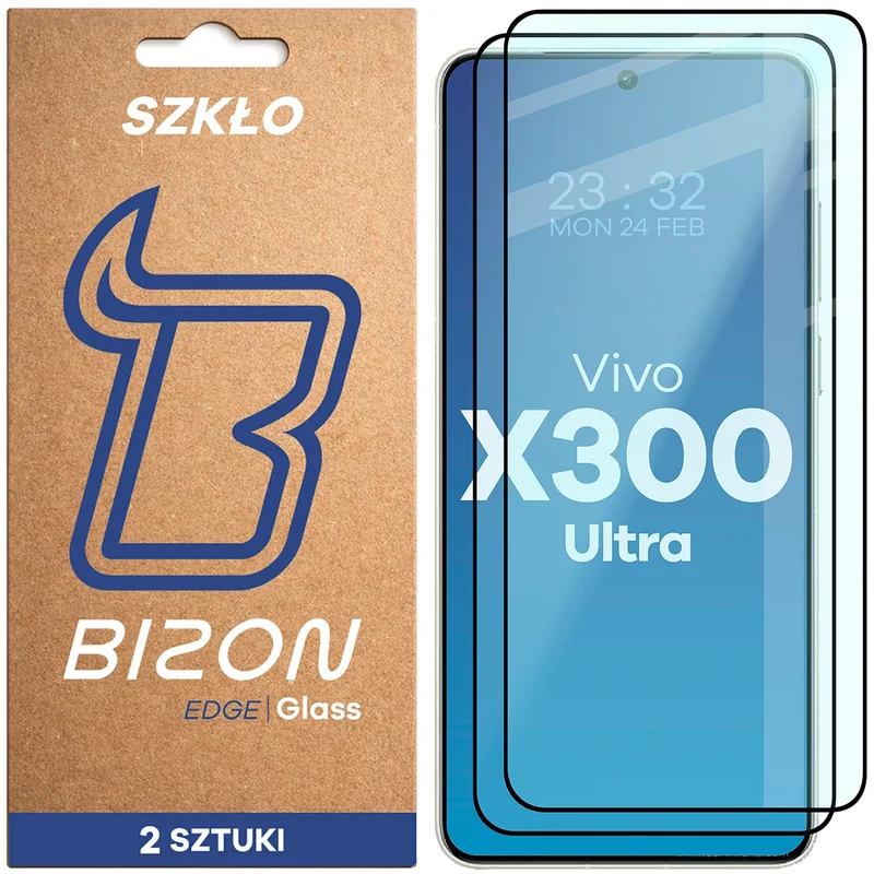 Gehärtetes Glas für Vivo X300 Ultra, Bizon Glass Edge Duo, Schwarzer Rahmen, 2 Stück