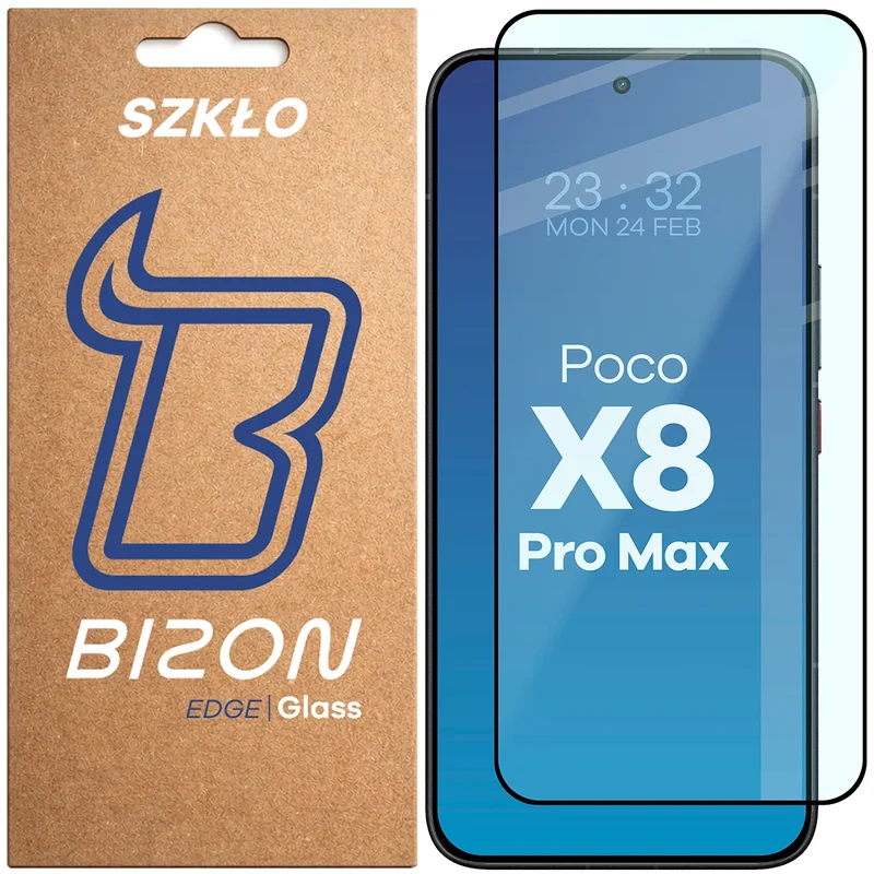 Gehärtetes Glas für Xiaomi POCO X8 Pro Max, Bizon Glass Edge, Schwarzer Rahmen