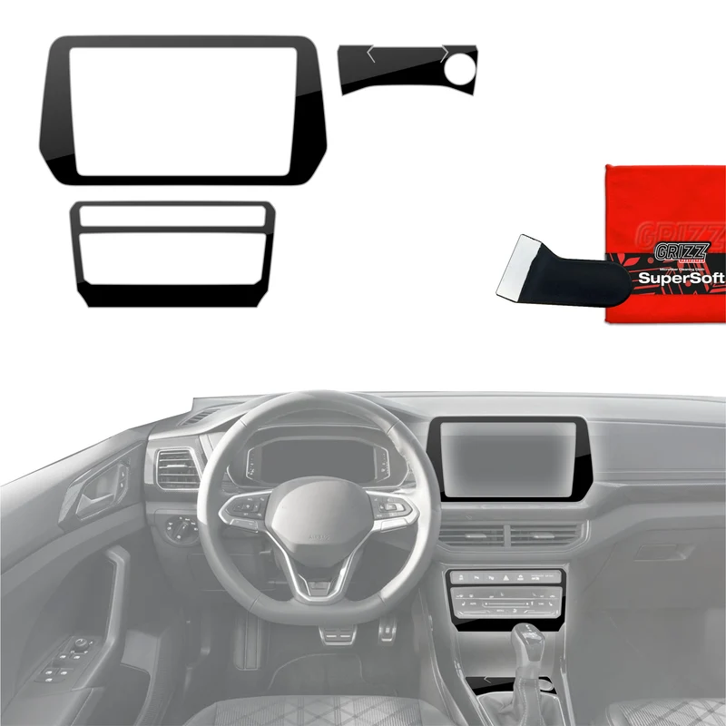 3in1 Schutzfolien Grizz Protector für Mittelkonsole - Volkswagen T-Cross (2025-2026) Schwarz Glanz