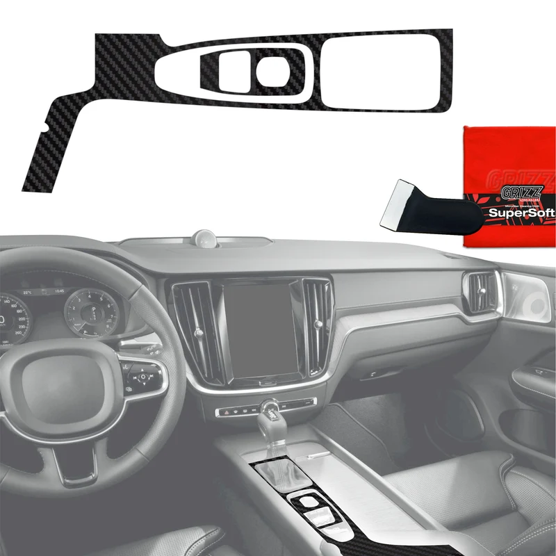 2in1 Schutzfolien Grizz Protector für Mittelkonsole - Volvo XC90 T6 Drive Mode (2014-2021) Carbon Optik Matt Antifingerprint