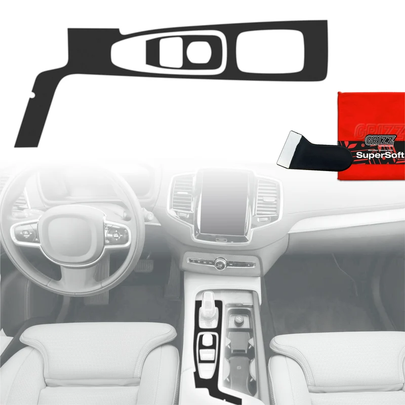 2in1 Schutzfolien Grizz Protector für Mittelkonsole - Volvo XC90 D5 Drive Mode (2020-2021) Schwarz Matt Antifingerprint