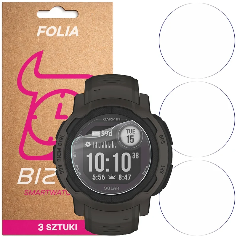 Schutzfolie für den Bildschirm für Garmin Instinct 2 Solar, Bizon Watch HydroFlex, 3 Stück