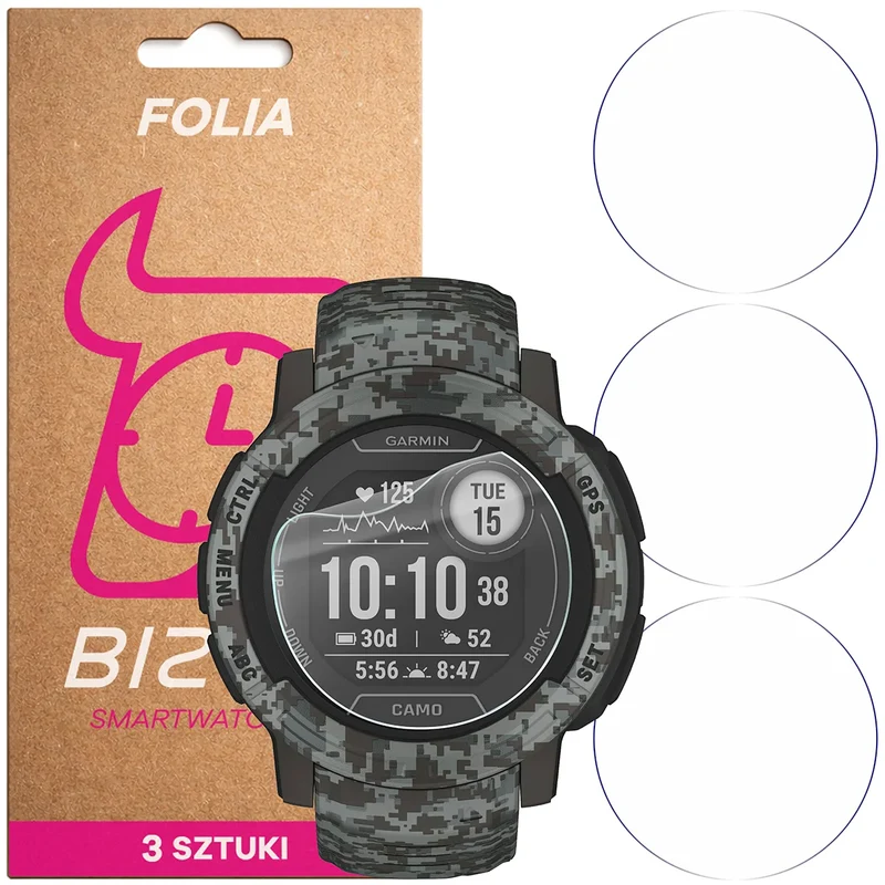 Schutzfolie für den Bildschirm für Garmin Instinct 2X Solar, Bizon Watch HydroFlex, 3 Stück