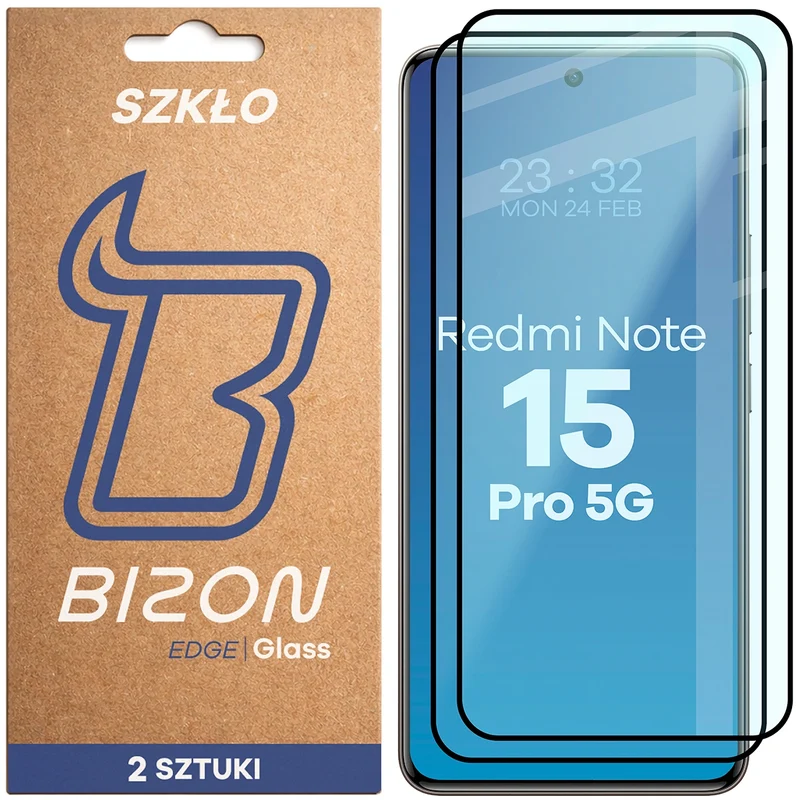 Gehärtetes Glas für Xiaomi Redmi Note 15 Pro 5G, Bizon Glass Edge Duo, Schwarzer Rahmen, 2 Stück