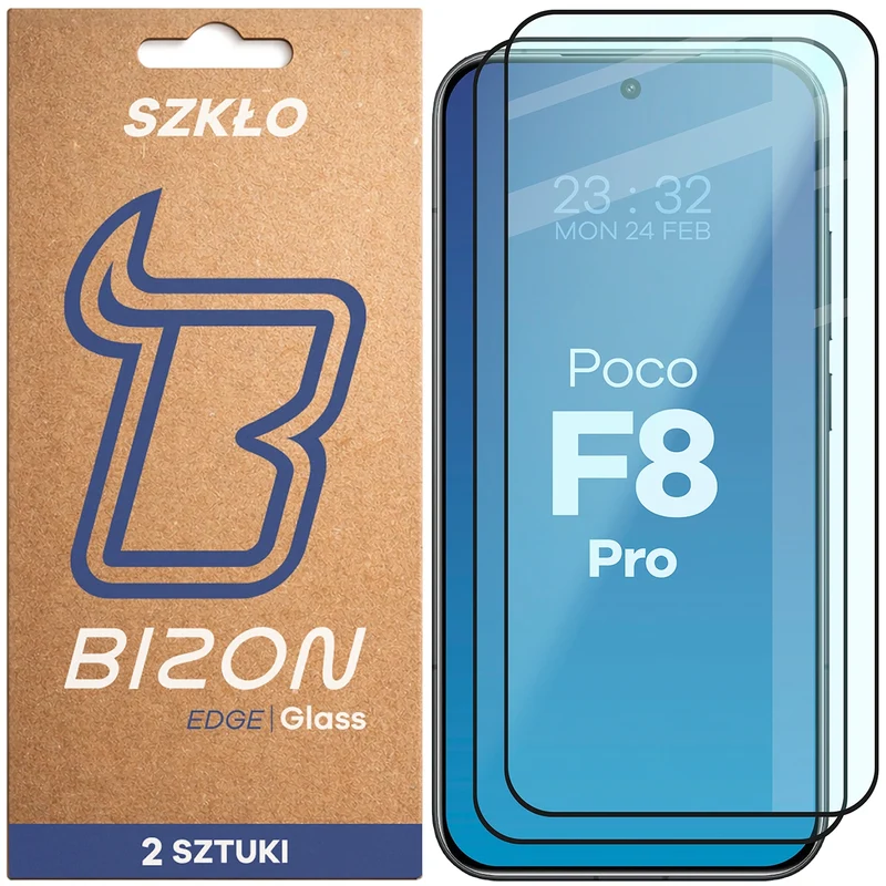 Gehärtetes Glas für Xiaomi POCO F8 Pro, Bizon Glass Edge Duo, Schwarzer Rahmen, 2 Stück