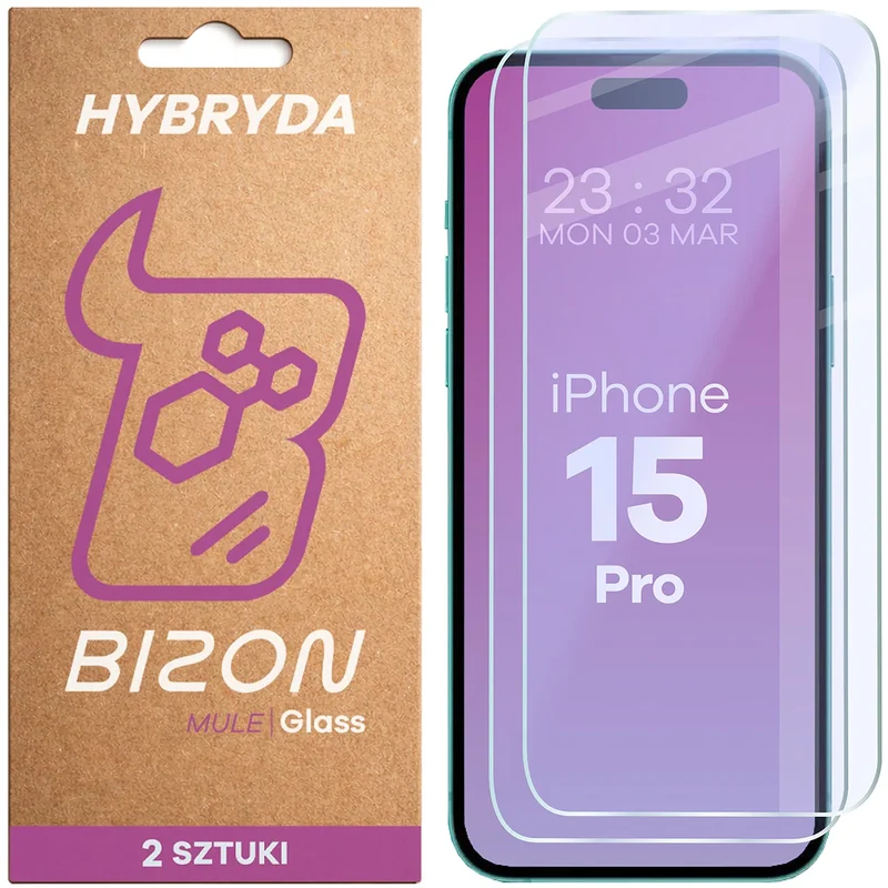 Flexibles Hybridglas für iPhone 15 Pro, Bizon Hybrid Mule Duo, 2 Stück