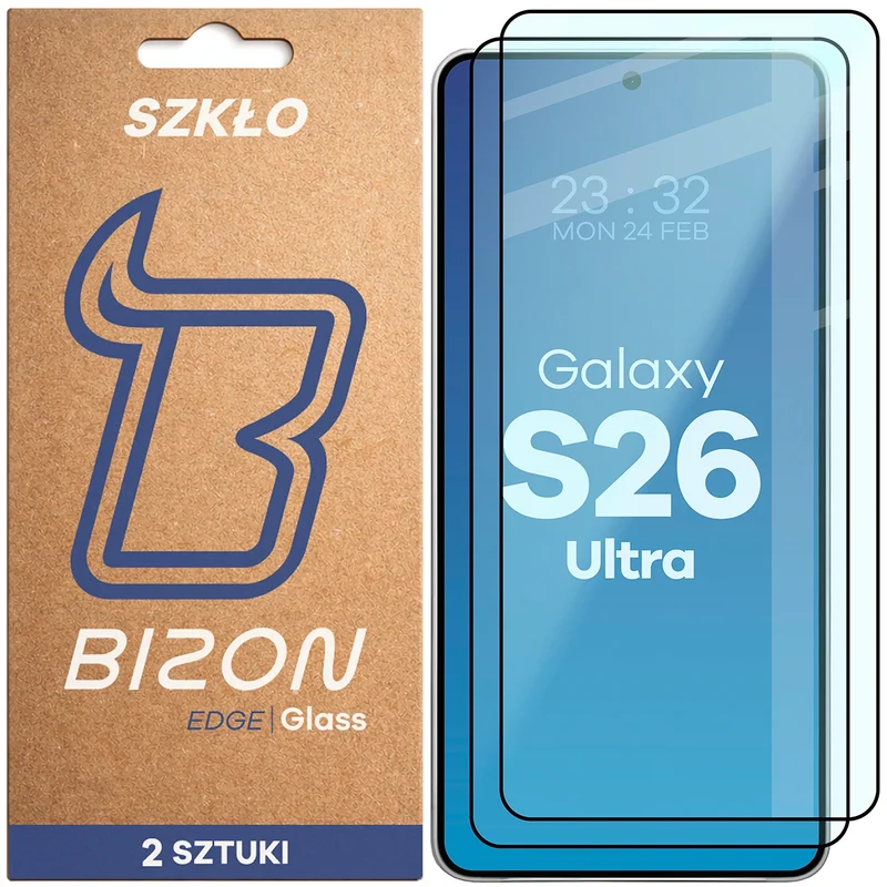 Gehärtetes Glas für Galaxy S26 Ultra, Bizon Glass Edge Duo, Schwarzer Rahmen, 2 Stück