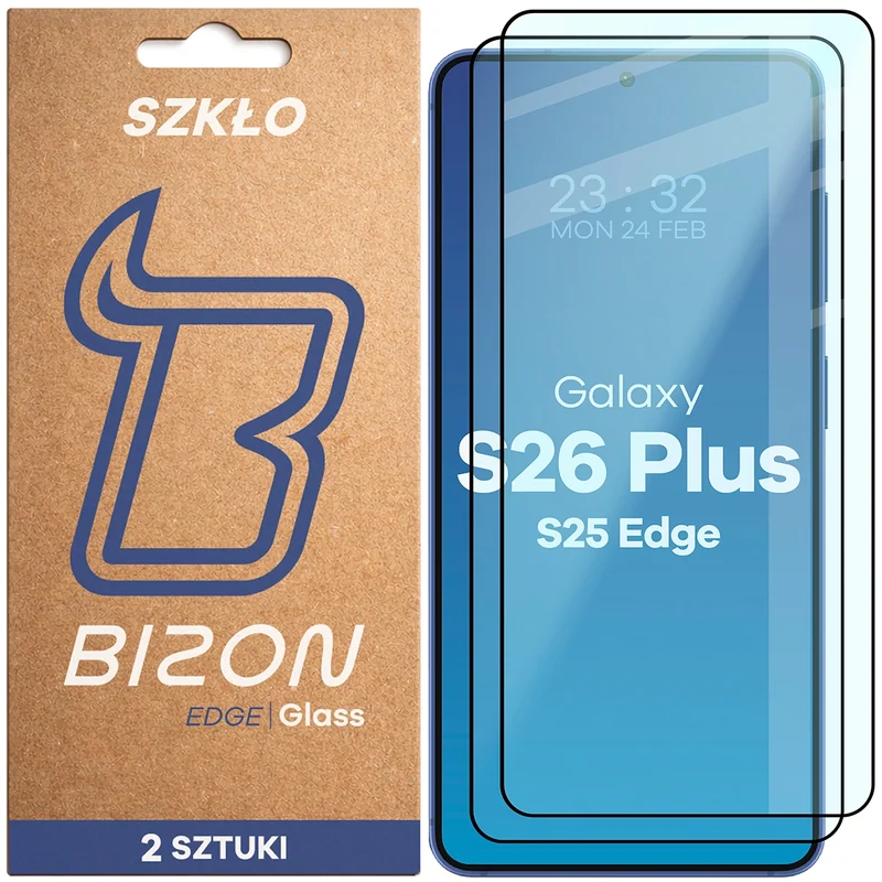 Gehärtetes Glas für Galaxy S26 Plus, Bizon Glass Edge Duo, Schwarzer Rahmen, 2 Stück
