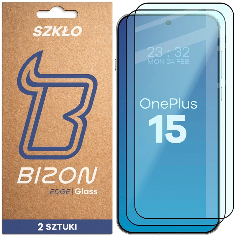 Gehärtetes Glas für OnePlus 15, Bizon Glass Edge Duo, Schwarzer Rahmen, 2 Stück