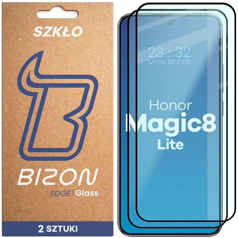 Gehärtetes Glas für Honor Magic8 Lite, Bizon Glass Edge Duo, Schwarzer Rahmen, 2 Stück