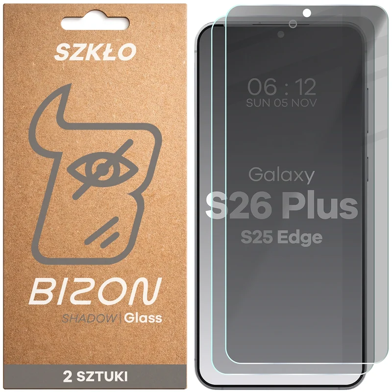 Gehärtetes Glas mit Privatschutzfilter für Galaxy S26 Plus / S25 Edge, Bizon Glass Clear Shadow Duo, getönt, 2 Stück