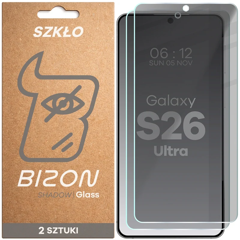 Gehärtetes Glas mit Privatschutzfilter für Galaxy S26 Ultra, Bizon Glass Clear Shadow Duo, getönt, 2 Stück