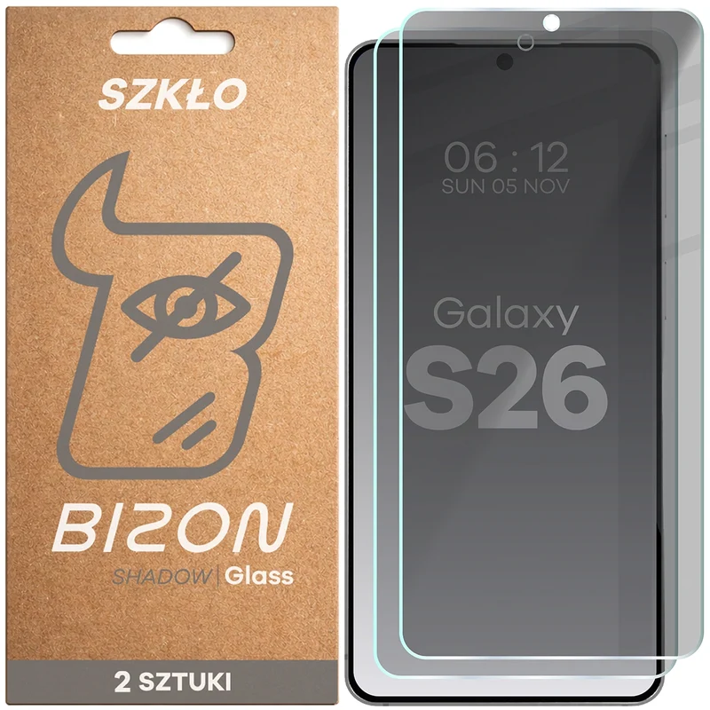 Gehärtetes Glas mit Privatschutzfilter für Galaxy S26, Bizon Glass Clear Shadow Duo, getönt, 2 Stück