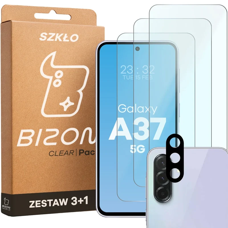 Gehärtetes Glas - 3 Stück + Kameraschutz für Galaxy A37 5G, Bizon Glass Clear Pack