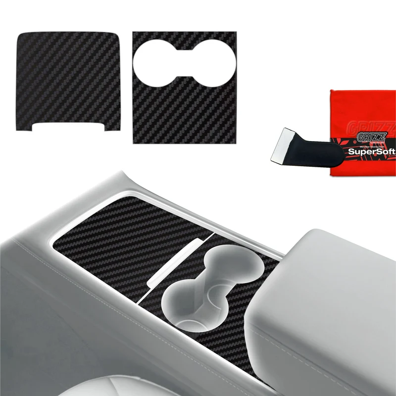2in1 Schutzfolien Grizz Protector für Mittelkonsole - Tesla Model 3 (2021-2025) Carbon Optik Matt Antifingerprint