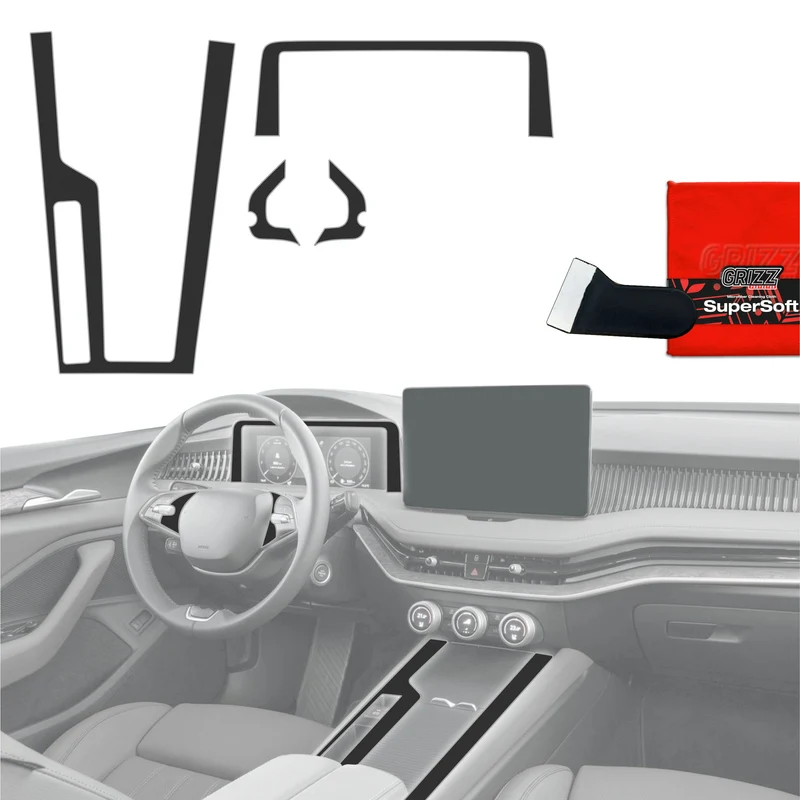 4in1 Schutzfolien Grizz Protector für Mittelkonsole & Armaturenbrett - Skoda Superb 4 (2024-2026) Schwarz Matt Antifingerprint