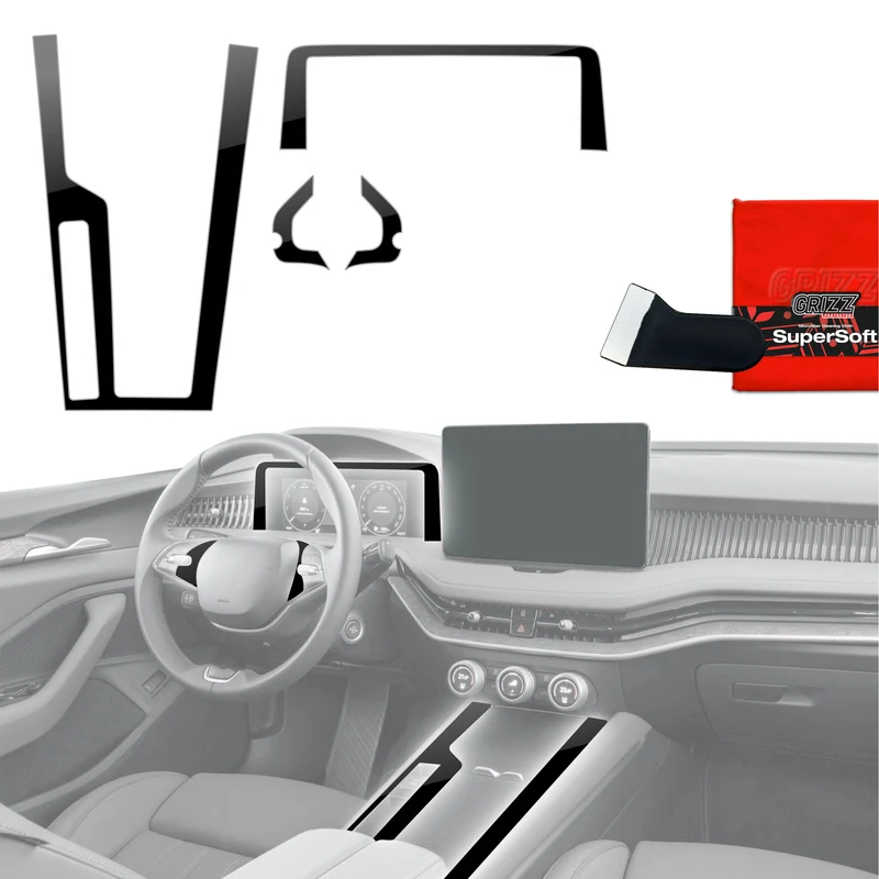 4in1 Schutzfolien Grizz Protector für Mittelkonsole & Armaturenbrett - Skoda Superb 4 (2024-2026) Schwarz Glanz