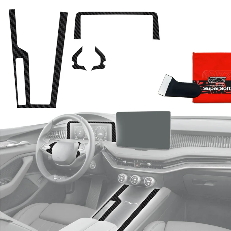 4in1 Schutzfolien Grizz Protector für Mittelkonsole & Armaturenbrett - Skoda Superb 4 (2024-2026) Carbon Optik Matt Antifingerprint