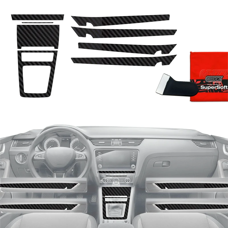 8in1 Schutzfolien Grizz Protector für Mittelkonsole & Armaturenbrett - Skoda Octavia 3 (2017-2020) Schwarz Matt Antifingerprint