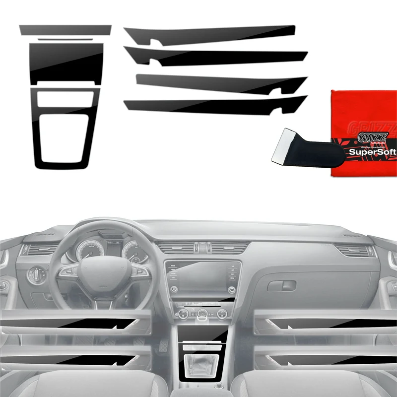 8in1 Schutzfolien Grizz Protector für Mittelkonsole & Armaturenbrett - Skoda Octavia 3 (2017-2020) Schwarz Glanz