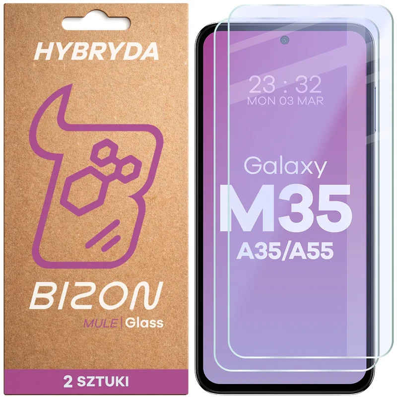 Flexibles Hybridglas für Galaxy M35 5G / A35 5G / A55 5G, Bizon Hybrid Mule Duo, 2 Stück