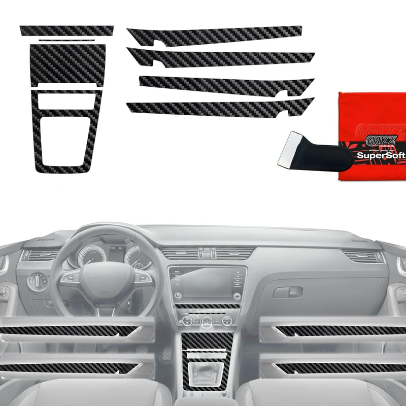 8in1 Schutzfolien Grizz Protector für Mittelkonsole & Armaturenbrett - Skoda Octavia 3 (2017-2020) Carbon Optik Glanz