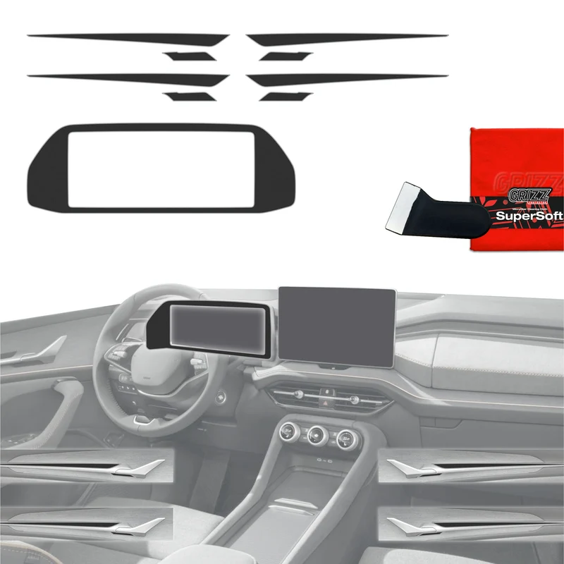 5in1 Schutzfolien Grizz Protector für Armaturenbrett - Skoda Kodiaq 2 (2024-2026) Schwarz Matt Antifingerprint