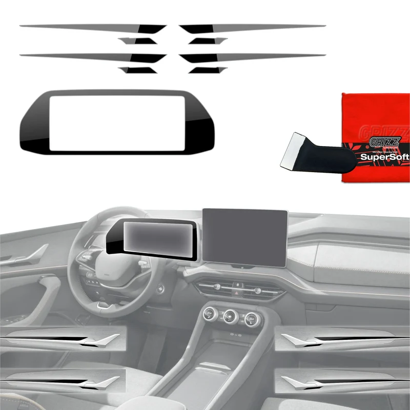 5in1 Schutzfolien Grizz Protector für Armaturenbrett - Skoda Kodiaq 2 (2024-2026) Schwarz Glanz