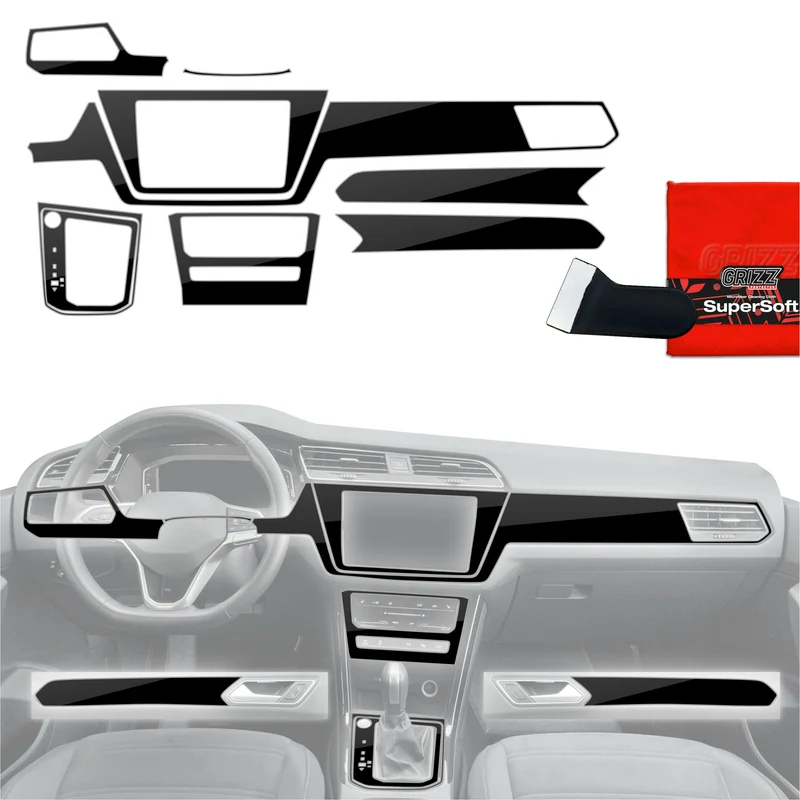 9in1 Schutzfolien Grizz Protector für Mittelkonsole & Armaturenbrett - Volkswagen Touran Highline (2025-2026) Schwarz Glanz