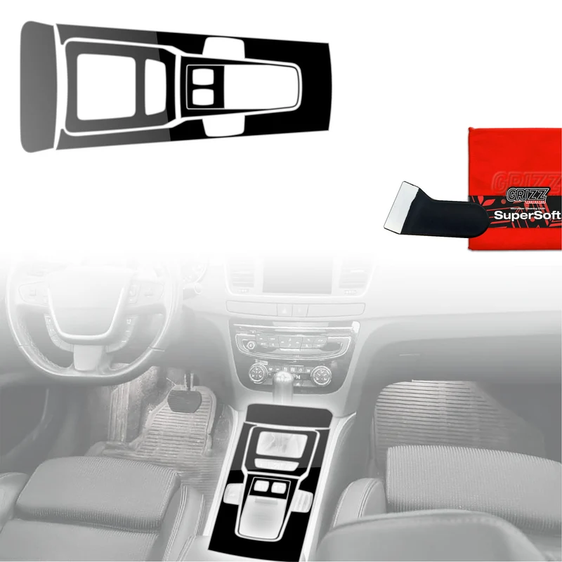 5in1 Schutzfolien Grizz Protector für Mittelkonsole - Peugeot 508 Automat (2010-2018) Schwarz Glanz