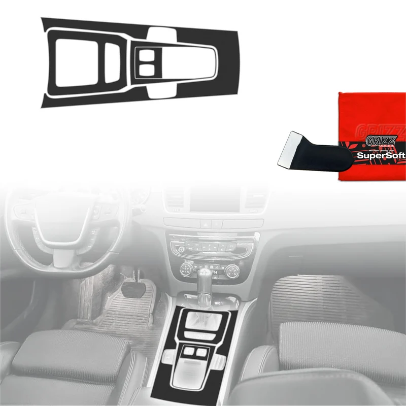 4in1 Schutzfolien Grizz Protector für Mittelkonsole - Peugeot 508 Manual (2010-2018) Schwarz Matt Antifingerprint