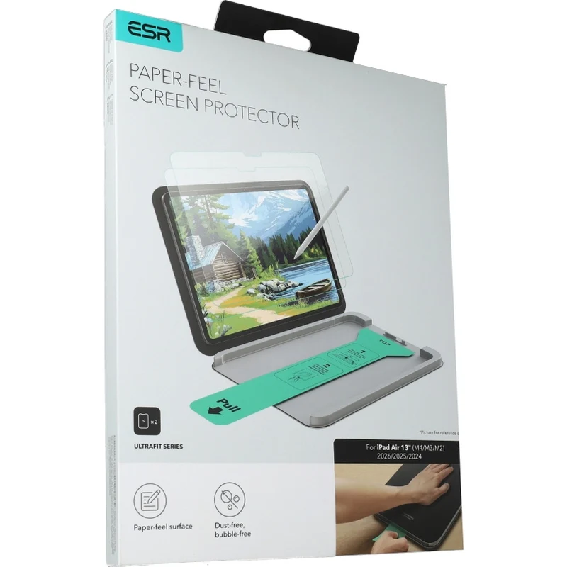 Gehärtetes Glas mit Positionierungsrahmen ESR Paper Feel für iPad Air 11" / 10.9" 2020-2026, Transparent