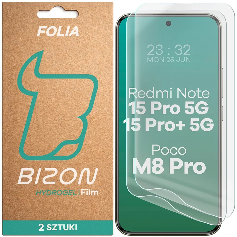 Hydrogel Folie für den Bildschirm für Xiaomi Redmi Note 15 Pro 5G / 15 Pro Plus 5G / POCO M8 Pro 5G, Bizon Film Hydrogel Front Duo, 2 Stück