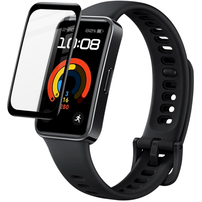Hybrides Glas für Huawei Band 9 / 8, Bizon Glass Watch Edge Hybrid, Schwarz