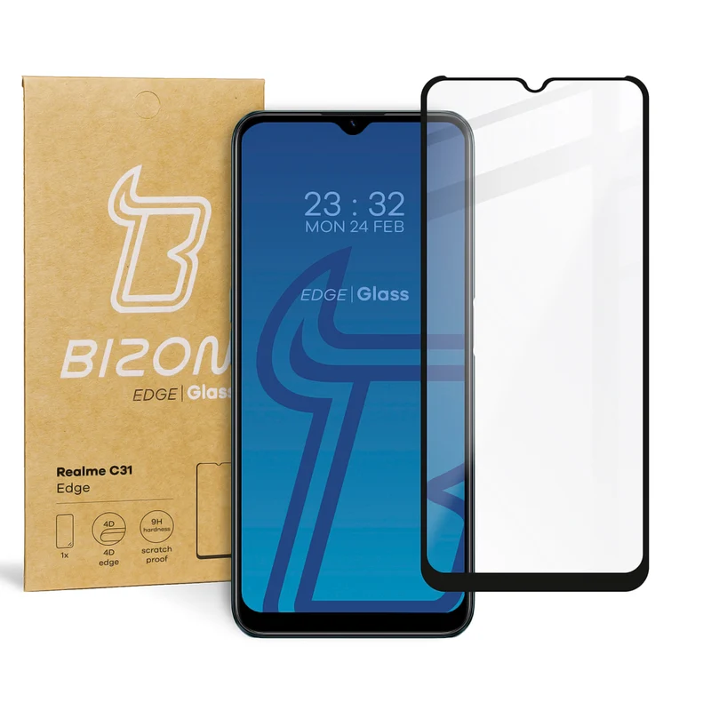 Gehärtetes Glas Bizon Glass Edge für Realme C31, Schwarz