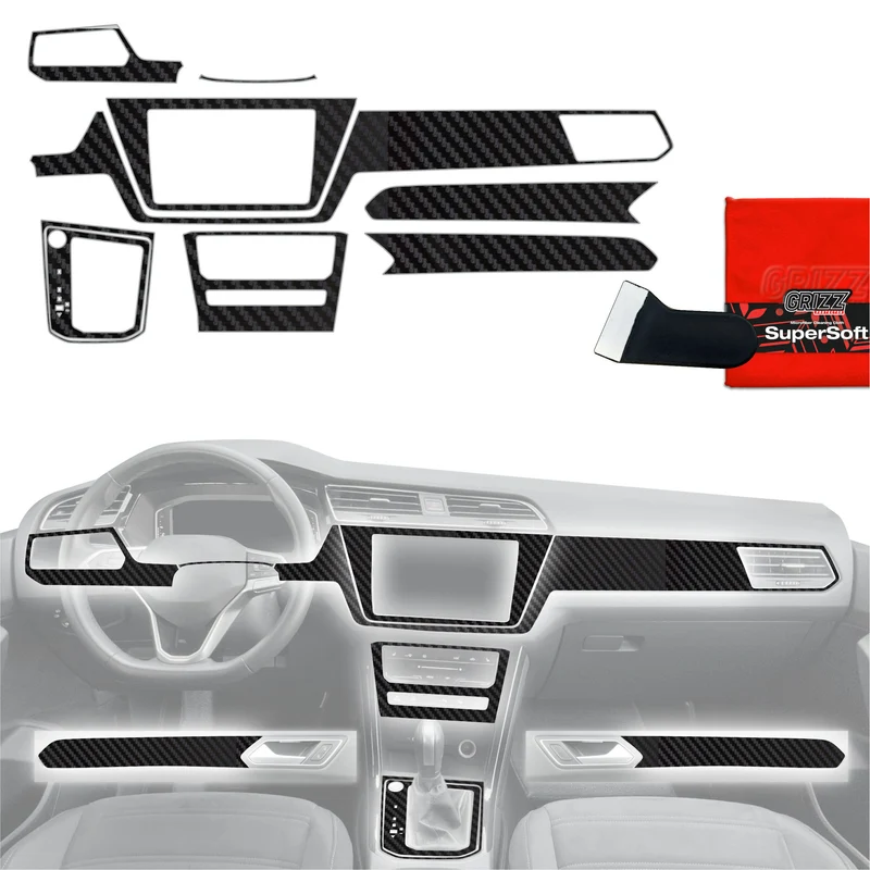 9in1 Schutzfolien Grizz Protector für Mittelkonsole & Armaturenbrett - Volkswagen Touran Highline (2025-2026) Carbon Optik Matt Antifingerprint