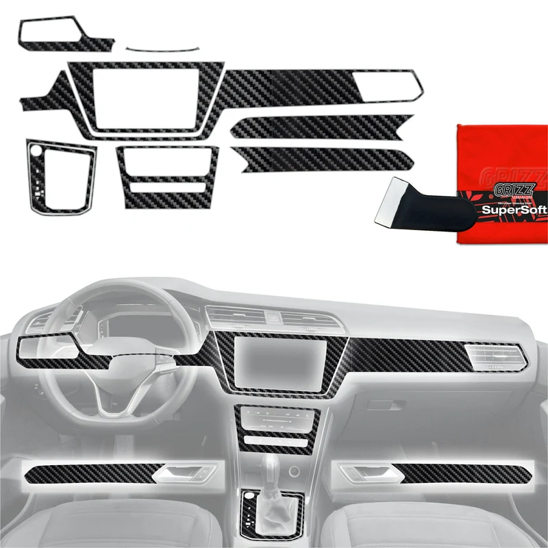 9in1 Schutzfolien Grizz Protector für Mittelkonsole & Armaturenbrett - Volkswagen Touran Highline (2025-2026) Carbon Optik Glanz