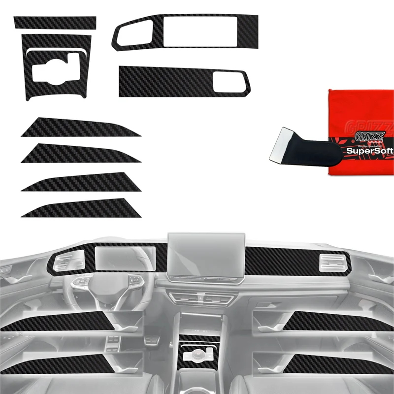 8in1 Schutzfolien Grizz Protector für Mittelkonsole & Armaturenbrett - Volkswagen Tiguan 3 (2024-2026) Carbon Optik Matt Antifingerprint