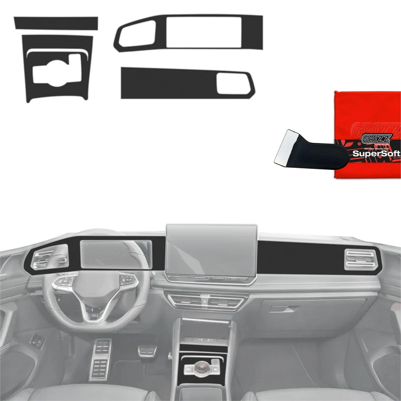 5in1 Schutzfolien Grizz Protector für Mittelkonsole & Armaturenbrett - Volkswagen Tiguan 3 (2024-2026) Schwarz Matt Antifingerprint