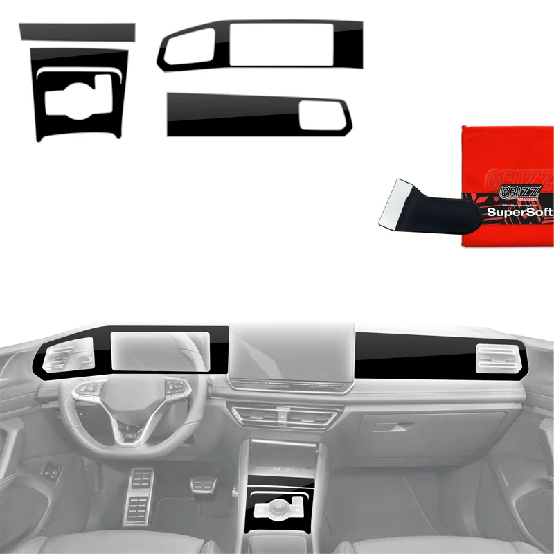 5in1 Schutzfolien Grizz Protector für Mittelkonsole & Armaturenbrett - Volkswagen Tiguan 3 (2024-2026) Schwarz Glanz