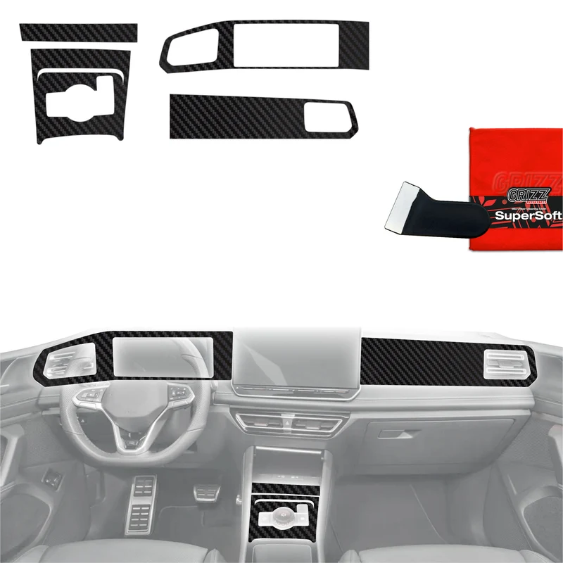 5in1 Schutzfolien Grizz Protector für Mittelkonsole & Armaturenbrett - Volkswagen Tiguan 3 (2024-2026) Carbon Optik Matt Antifingerprint