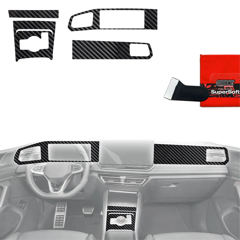 5in1 Schutzfolien Grizz Protector für Mittelkonsole & Armaturenbrett - Volkswagen Tiguan 3 (2024-2026) Carbon Optik Glanz