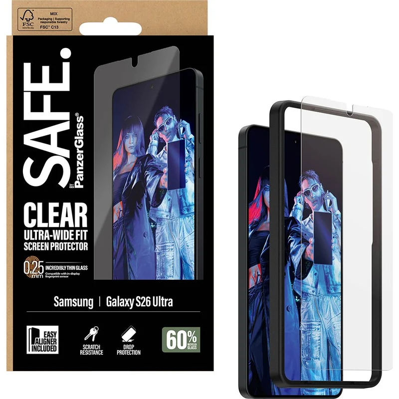 Gehärtetes Glas mit Applikator für Galaxy S26 Ultra, SAFE by PanzerGlass Ultra-Wide Fit Easy Aligner
