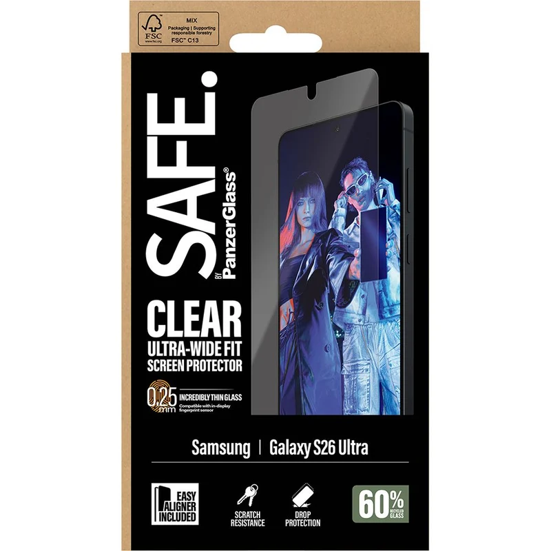 Gehärtetes Glas mit Applikator für Galaxy S26 Ultra, SAFE by PanzerGlass Ultra-Wide Fit Easy Aligner