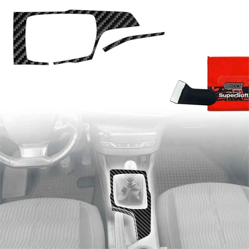 2in1 Schutzfolien Grizz Protector für Mittelkonsole - Peugeot 308 Kombi (2013-2021) Carbon Optik Glanz