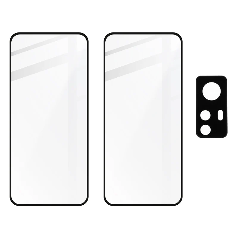 Gehärtetes Glas 3D - 2 Stück + Kameraschutz für Xiaomi 12 / Xiaomi 12X, Bizon Glass Edge Pack, Schwarz